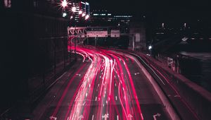 Preview wallpaper night city, long exposure, road, direction, movement