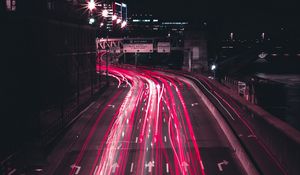 Preview wallpaper night city, long exposure, road, direction, movement