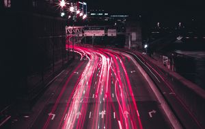 Preview wallpaper night city, long exposure, road, direction, movement