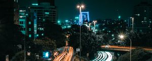 Preview wallpaper night city, long exposure, road, direction