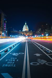 Preview wallpaper night city, long-term exposure, city lights, road, marking, architecture