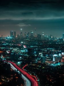 Preview wallpaper night city, metropolis, aerial view, buildings, lights