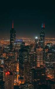 Preview wallpaper night city, metropolis, aerial view, buildings, skyscrapers