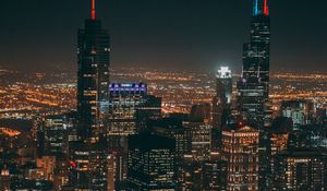 Preview wallpaper night city, metropolis, aerial view, buildings, skyscrapers