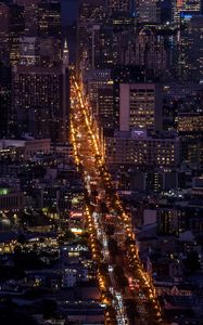 Preview wallpaper night city, metropolis, aerial view, buildings, road, lights
