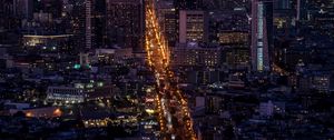 Preview wallpaper night city, metropolis, aerial view, buildings, road, lights