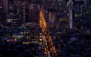 Preview wallpaper night city, metropolis, aerial view, buildings, road, lights