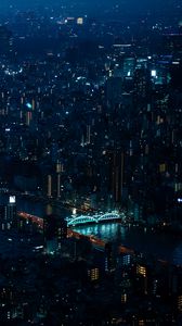 Preview wallpaper night city, metropolis, aerial view, architecture, dark