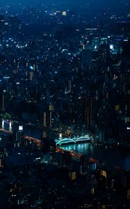 Preview wallpaper night city, metropolis, aerial view, architecture, dark