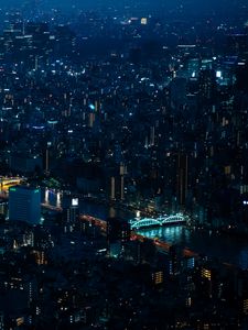 Preview wallpaper night city, metropolis, aerial view, architecture, dark