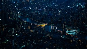 Preview wallpaper night city, metropolis, aerial view, architecture, dark