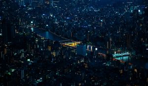 Preview wallpaper night city, metropolis, aerial view, architecture, dark