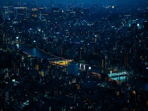 Preview wallpaper night city, metropolis, aerial view, architecture, dark