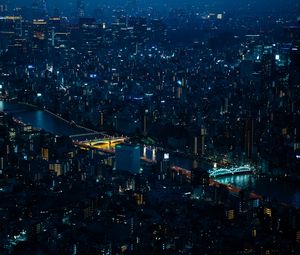 Preview wallpaper night city, metropolis, aerial view, architecture, dark