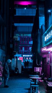 Preview wallpaper night city, neon, street, lighting