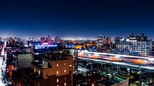 Preview wallpaper night city, night, aerial view, neon