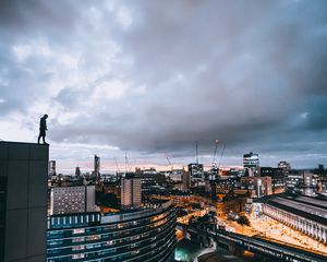 Preview wallpaper night city, overview, aerial view, silhouette, solitude, loneliness