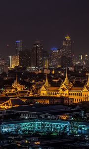 Preview wallpaper night city, palace, city lights, bangkok, thailand