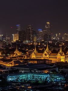 Preview wallpaper night city, palace, city lights, bangkok, thailand