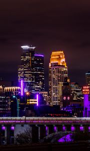 Preview wallpaper night city, panorama, architecture, city lights, minnesota