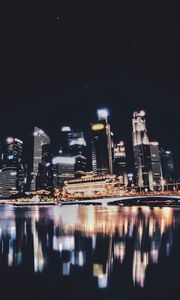 Preview wallpaper night city, panorama, city lights, singapore