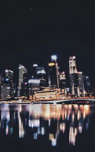 Preview wallpaper night city, panorama, city lights, singapore