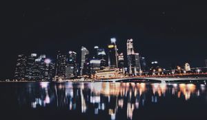 Preview wallpaper night city, panorama, city lights, singapore