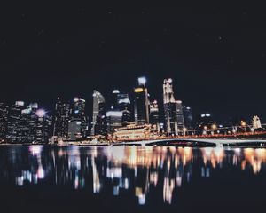 Preview wallpaper night city, panorama, city lights, singapore