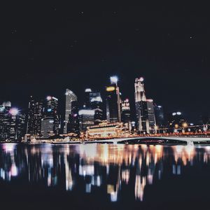 Preview wallpaper night city, panorama, city lights, singapore