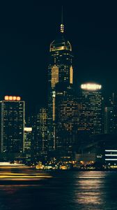 Preview wallpaper night city, panorama, city lights, hong kong, long exposure