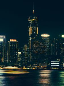 Preview wallpaper night city, panorama, city lights, hong kong, long exposure