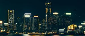 Preview wallpaper night city, panorama, city lights, hong kong, long exposure