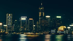 Preview wallpaper night city, panorama, city lights, hong kong, long exposure