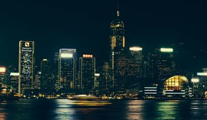 Preview wallpaper night city, panorama, city lights, hong kong, long exposure