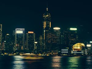 Preview wallpaper night city, panorama, city lights, hong kong, long exposure