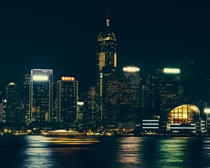 Preview wallpaper night city, panorama, city lights, hong kong, long exposure