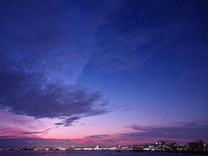 Preview wallpaper night city, panorama, horizon, sunset, hyogo, japan