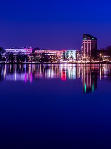 Preview wallpaper night city, panorama, reflection, nuremberg, germany