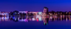 Preview wallpaper night city, panorama, reflection, nuremberg, germany