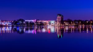 Preview wallpaper night city, panorama, reflection, nuremberg, germany