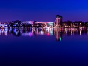 Preview wallpaper night city, panorama, reflection, nuremberg, germany