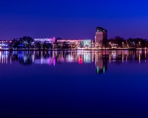 Preview wallpaper night city, panorama, reflection, nuremberg, germany