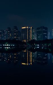 Preview wallpaper night city, panorama, river, reflection, buildings