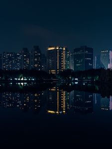 Preview wallpaper night city, panorama, river, reflection, buildings