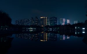 Preview wallpaper night city, panorama, river, reflection, buildings