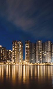 Preview wallpaper night city, panorama, shore