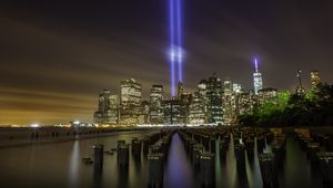 Preview wallpaper night city, panorama, skyscrapers, city lights, new york