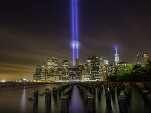 Preview wallpaper night city, panorama, skyscrapers, city lights, new york