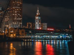 Preview wallpaper night city, port, beach, san francisco, united states