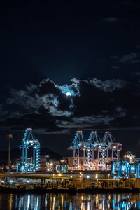 Preview wallpaper night city, port, lights, moon, night